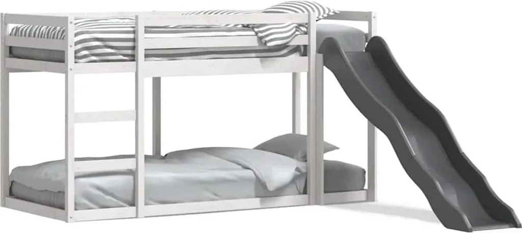Lit mezzanine enfant avec toboggan et échelle en bois de pin massif