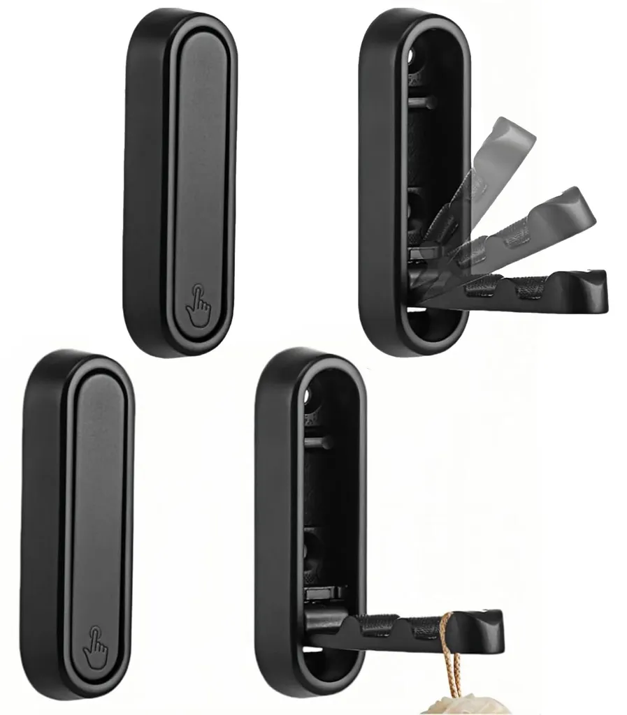 Patère murale pliante noire lot de 4 pour salle de bain et couloir