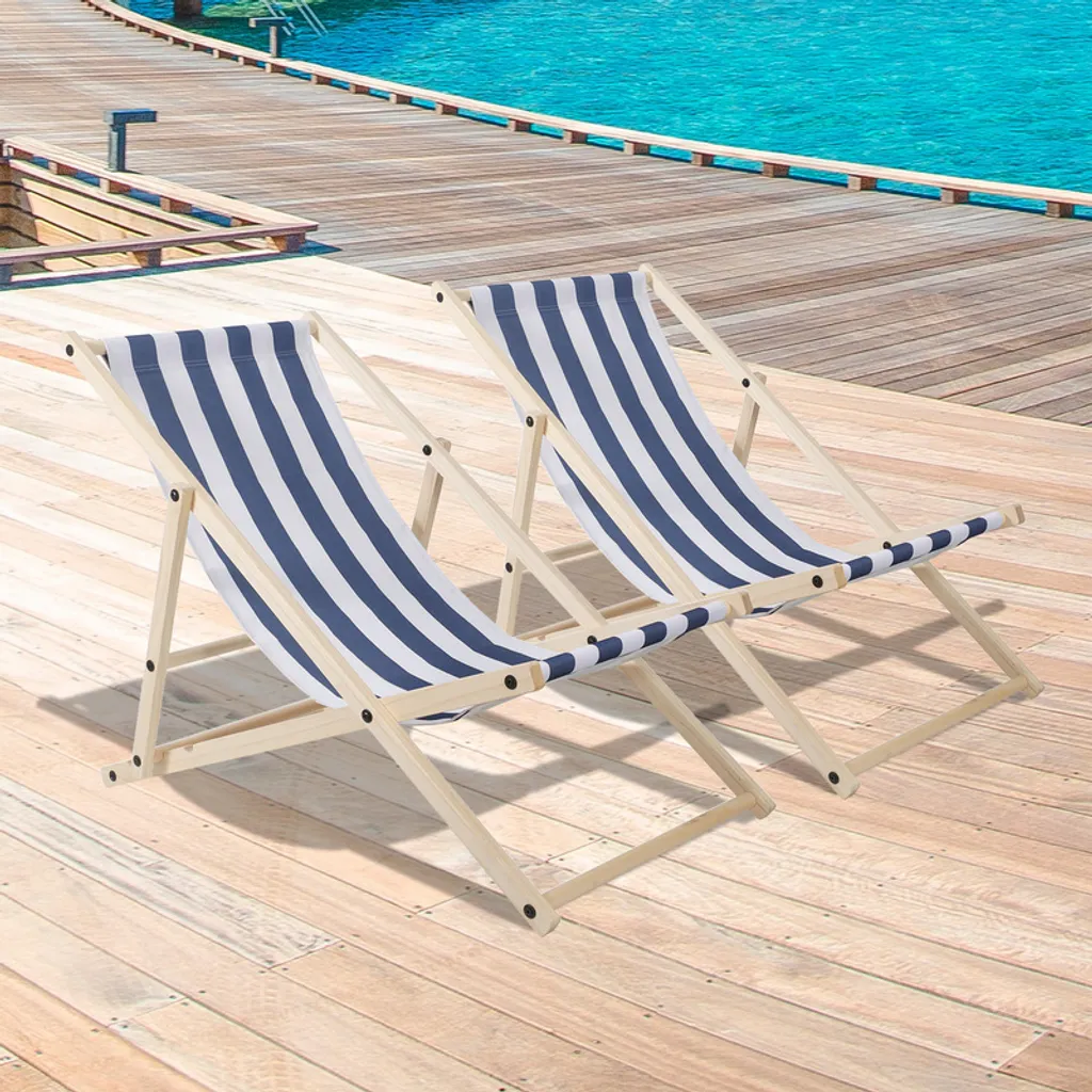 Jiubiaz sedia a sdraio pieghevole da giardino in legno sedia a sdraio pieghevole sedia da campeggio spiaggia blu bianco 2 pezzi