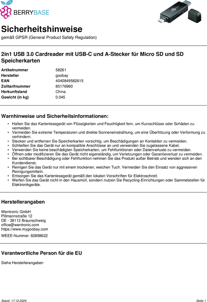 Lecteur SD et Micro SD Rapide USB 3.0 et USB-C Goobay Haute Performance - 12