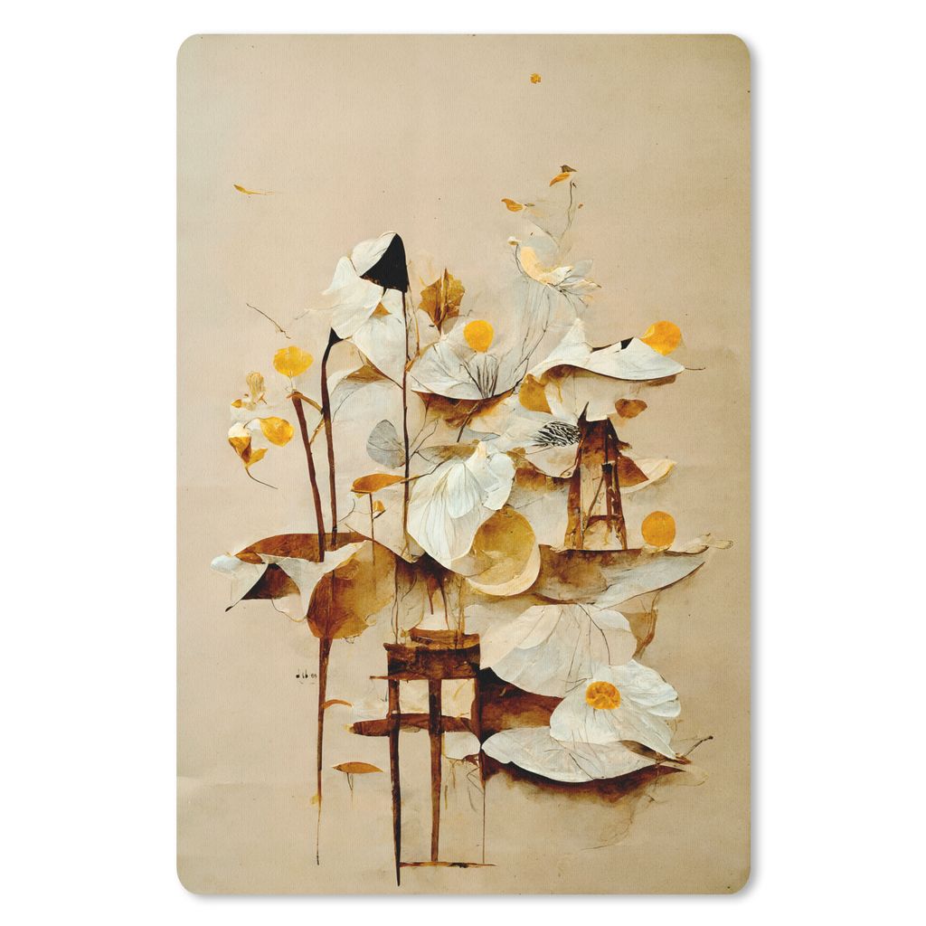 MuchoWow Mauspad Mousepad Blumen - Weiß - Pflanzen - Vintage 40x60 cm - Mousepads - Maus Mat - Pad - Mausunterlage - Schreibtisch Accesoire