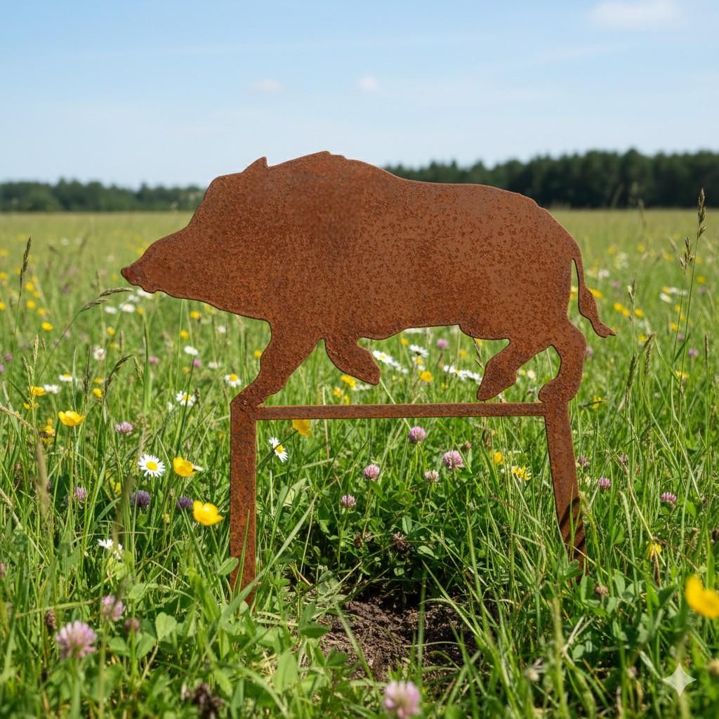 Koch #118 Gartenstecker Stahl Edelrost Figur Bache Wildschwein 55cm, 2mm Stärke