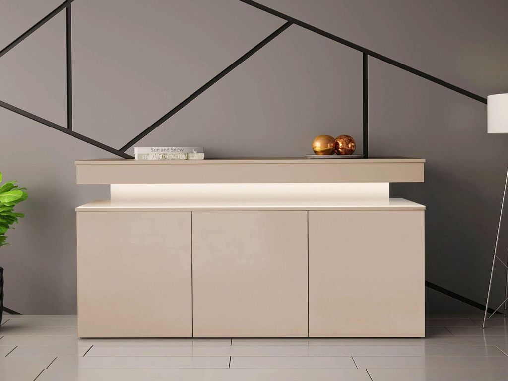 Moderná komoda s dvierkami HYDA - piesková béžová + LED Obrázok produktu 