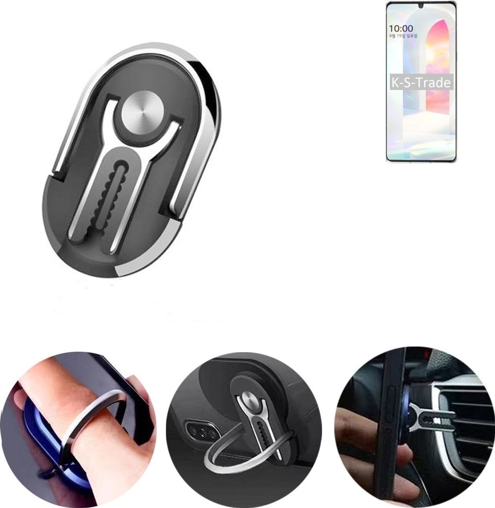 K-S-Trade 3in1 Smartphone-Ring Handy-Ring kompatibel mit LG Electronics K31 Fingerhalterung Handyring Tischständer Lüftungsgitter-Halterung Tisch