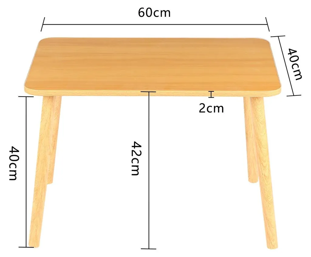 Table basse compacte 60x40x40 cm en bois jaune idéale pour petit appartement