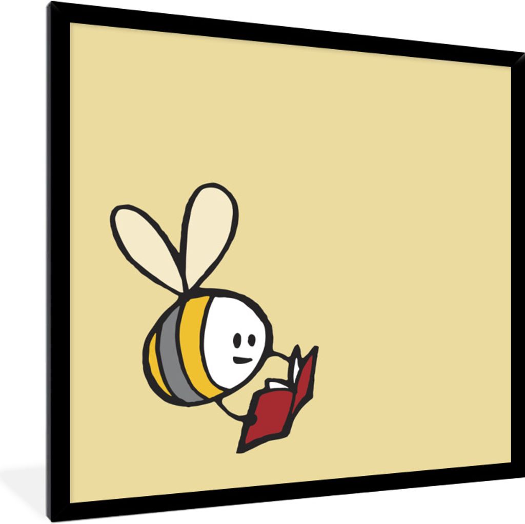MuchoWow Gerahmtes Poster Eine Illustration einer Biene mit einem Buch 40x40 cm - Poster mit Schwarzem Bilderrahmen Wandposter Rahmen Foto Bilder...