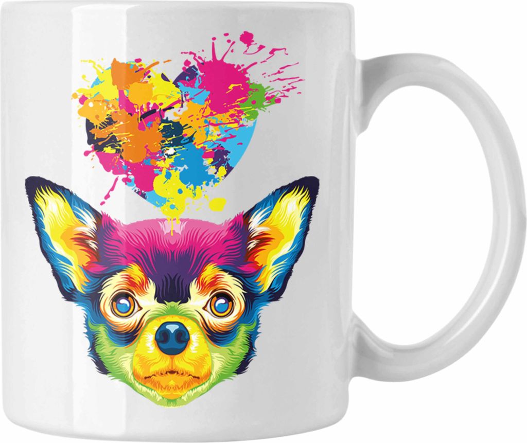 Trendation - Chihuahua Herz Farbe Besitzer Tasse Geschenk Lustiger Spruch Geschenkidee Chihuahua Liebhaber (Weiß)