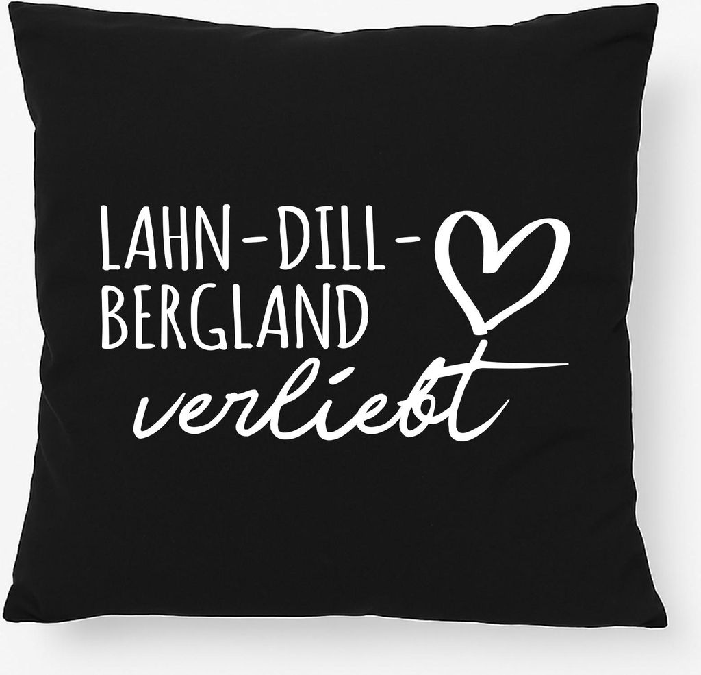 Huuraa Kissen Lahn-Dill-Bergland verliebt 40x40cm mit Füllung Black Baumwolle Dekokissen Geschenkidee