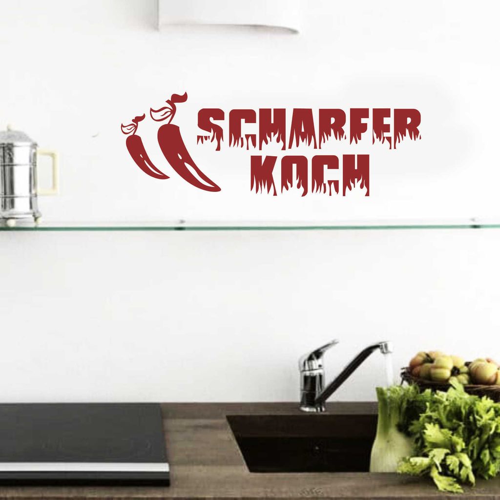 Wandtattoo - Wandaufkleber - Wandtattoo Scharfer Koch - 120cm x 41cm dunkelrot - Dekoration Küche Wohnzimmer Wand