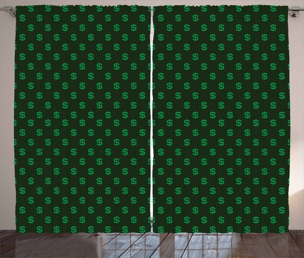 ABAKUHAUS Geld Rustikaler Vorhang, Währungszeichen der USA, Wohnzimmer Universalband Gardinen mit Schlaufen und Haken, 280 x 245 cm, Jägergrün L...