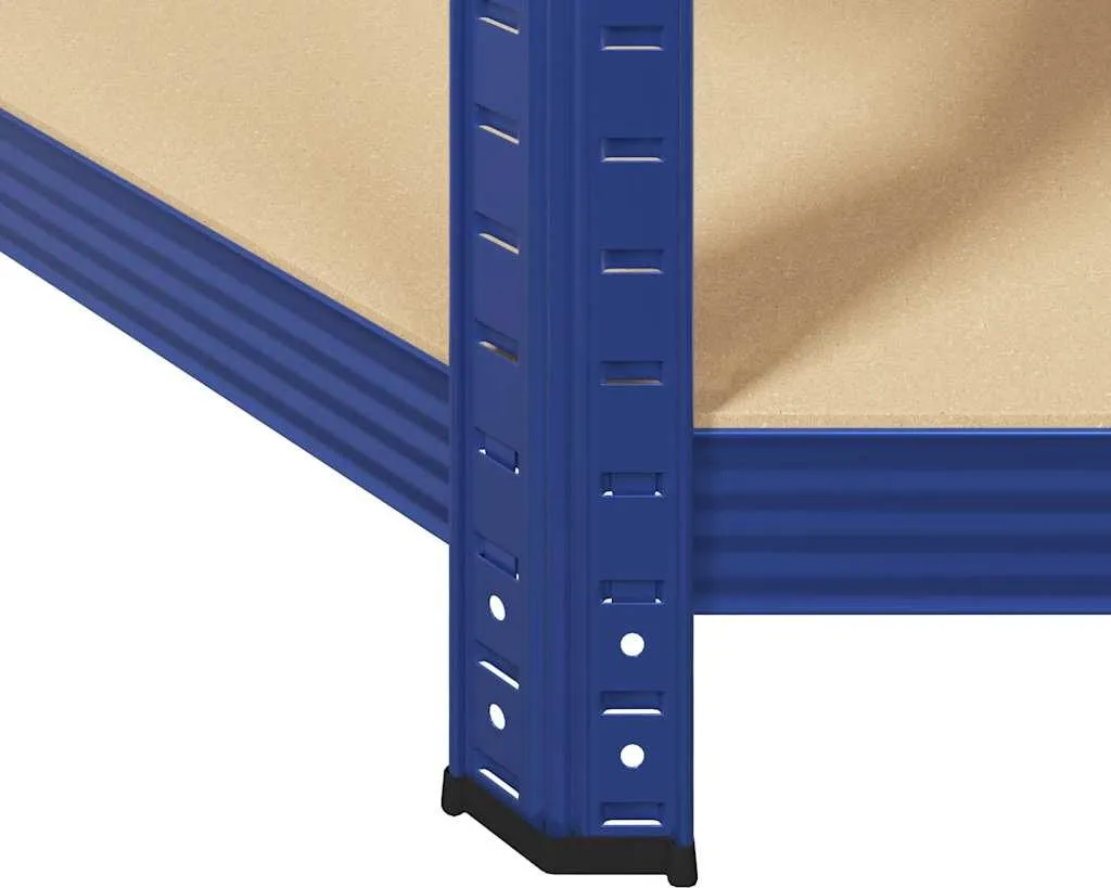 Étagère de rangement d'angle bleue 5 tablettes bois et acier fixe - 11