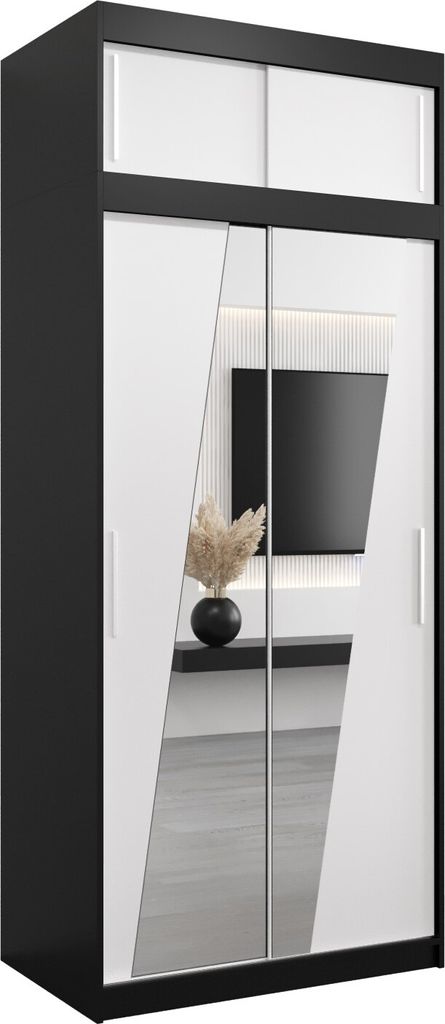 Kleiderschrank, Schiebetürenschrank Schlafzimmer, Schrank mit Spiegel RHOMB 100 mit Aufsatz, Höhe 240 cm