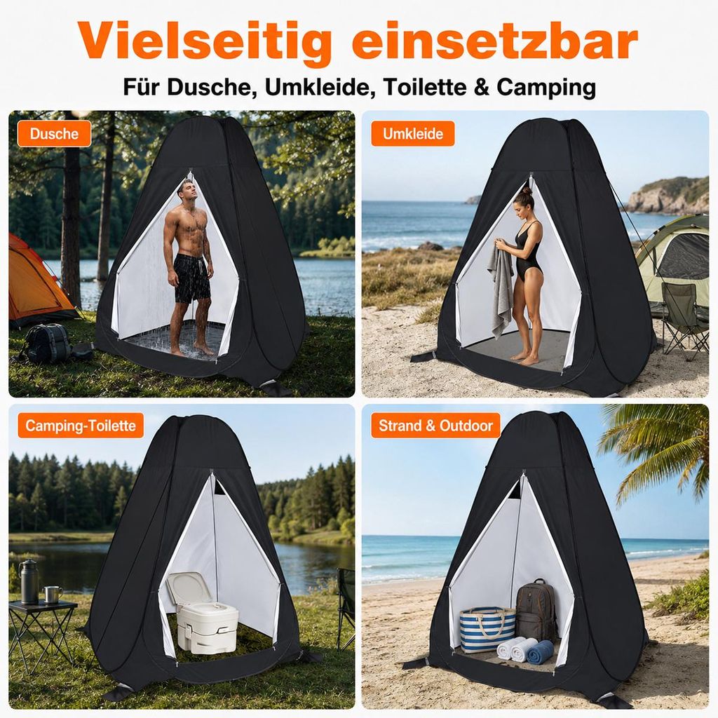 Pop Up Duschzelt 190x120x120cm, UV50+ Camping Pop-up