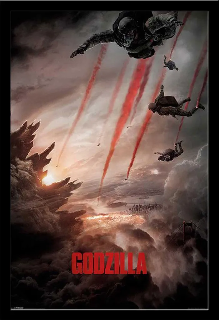 Poster Godzilla Skydivers 61x91.5 cm con Cornice Shinsuke MDF Nero