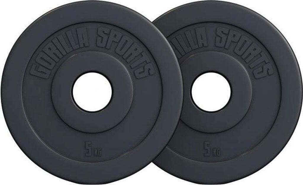 GORILLA SPORTS Olympia Hantelscheiben - 10kg Set (2 x 5kg) Gewichte, 50mm Bohrung, aus Kunststoff - Gewichtsscheiben, Hantelscheiben-Set, Olympia...