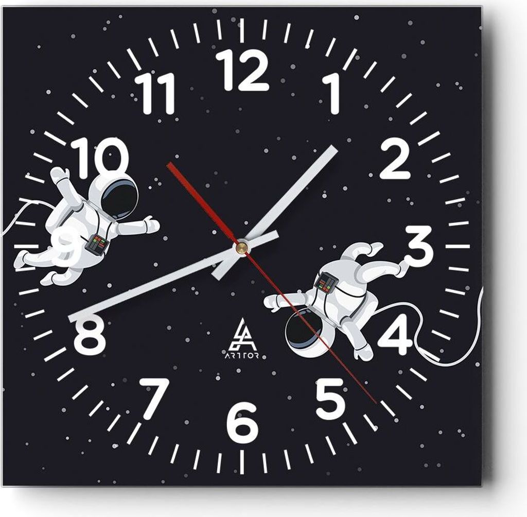 Wanduhr - Quadrat - Glasuhr - Cartoon Astronauten Kosmos - Produktbild 