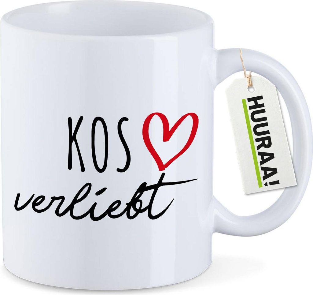 Huuraa Kaffeetasse Kos verliebt 330ml Weiß Keramik Kaffeebecher Geschenkidee