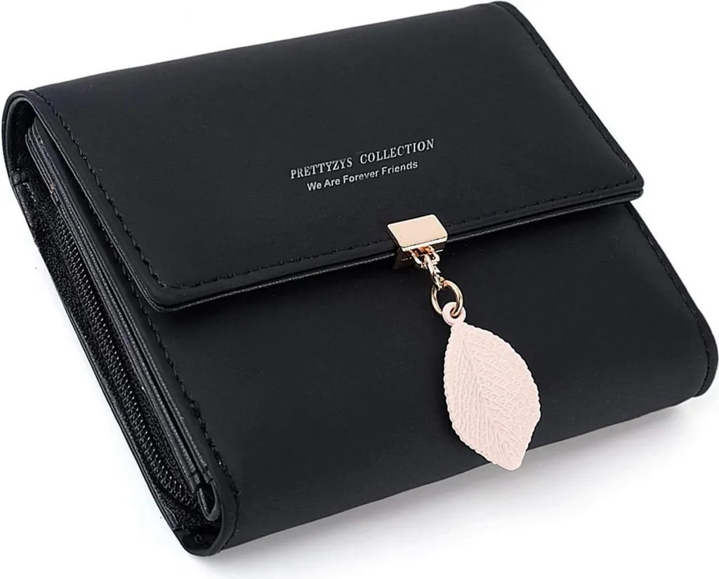 Porte-monnaie femme similicuir noir avec nombreuses poches - Compact