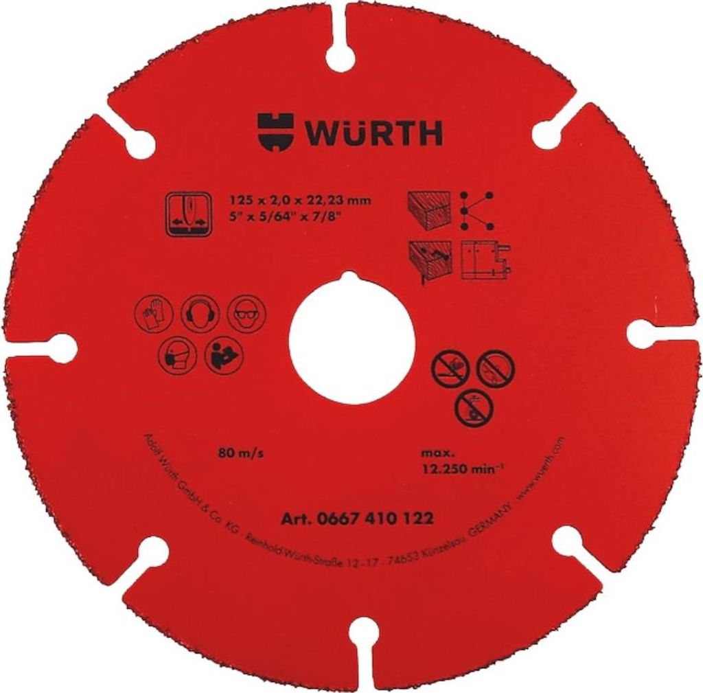 Würth Hartmetall Trennscheibe 125mm Hartmetall bestückt Flexscheibe für Holz, MDF, Spanplatten Gipskarton, Kunststoff 0667410122