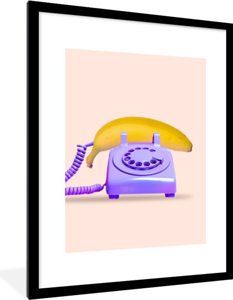 MuchoWow Gerahmtes Poster Banane - Telefon - Lila - Gelb 60x80 cm - Poster mit Schwarzem Bilderrahmen Wandposter Rahmen Foto Bilder - Wohnzimmer ...