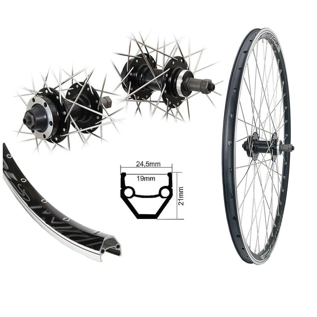 26 Zoll Hinterrad Hohlkammer Disc 6-Loch Schraubkranz 6-,7-fach V-Brake schwarz