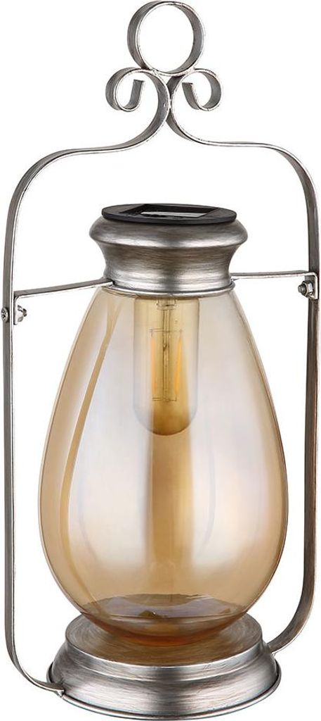 LED Solarlampe, Laterne, silber, Glas amber, IP44, H 36,5 cm