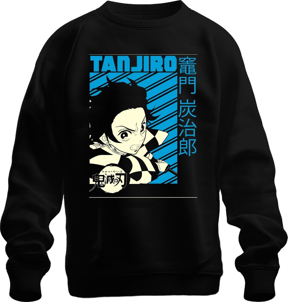 Tanjiro Kimetsu no Yaiba Schwert Karomuster Anime Geschenk Uni Sweatshirt Pullover, Schwarz, XL