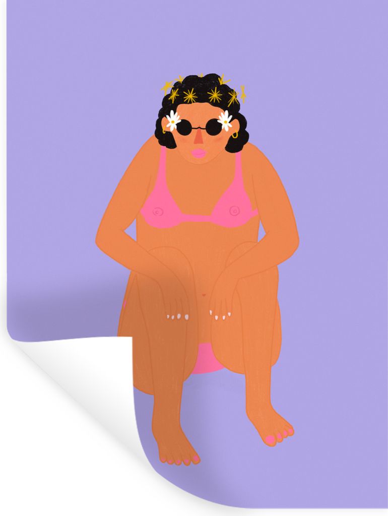 MuchoWow Wandtattoo Wandsticker Wandaufkleber Frau - Bikini - Retro 120x160 cm Selbstklebend und Repositionierbar - Wierderverwendbar - Selbstkle...