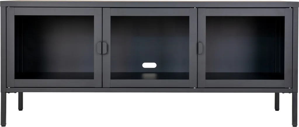 Meuble TV Brisbane pour salon moderne, support TV métal 130cm noir mat