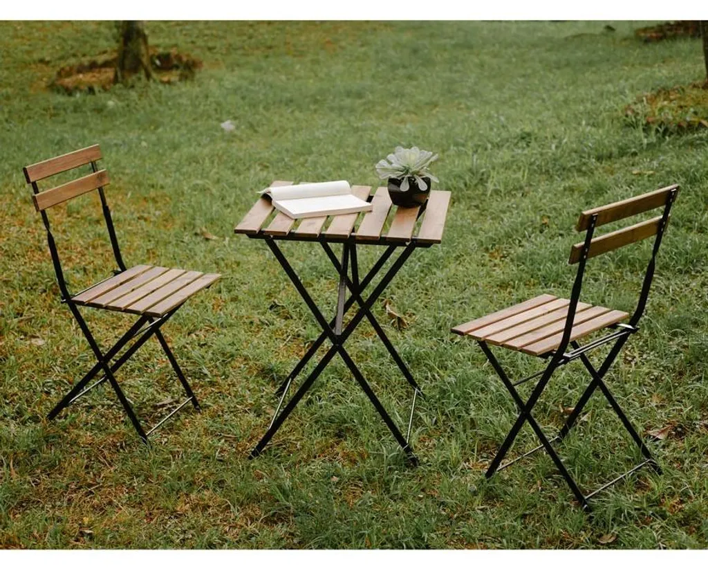 Ensemble Table Basse et 2 Chaises Bistrot Woody en Acier et Bois