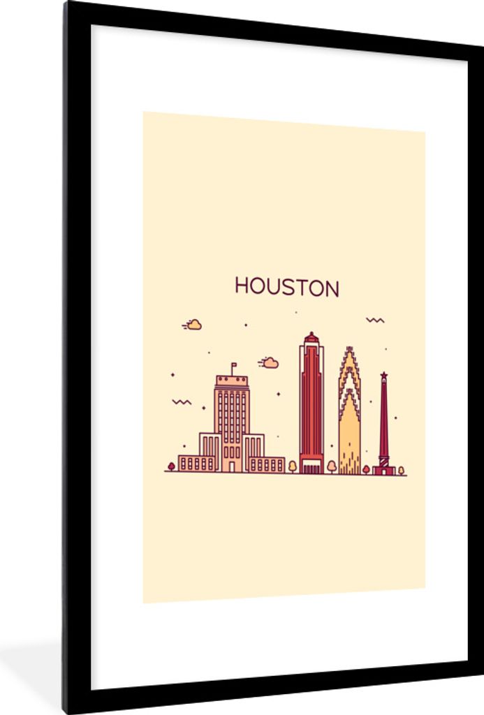 MuchoWow MuchoWow Gerahmtes Poster Texas - Skyline - Houston 60x90 cm - Poster mit zchwarzem Bilderrahmen - Dekoration - Wandposter Wohnzimmer ...