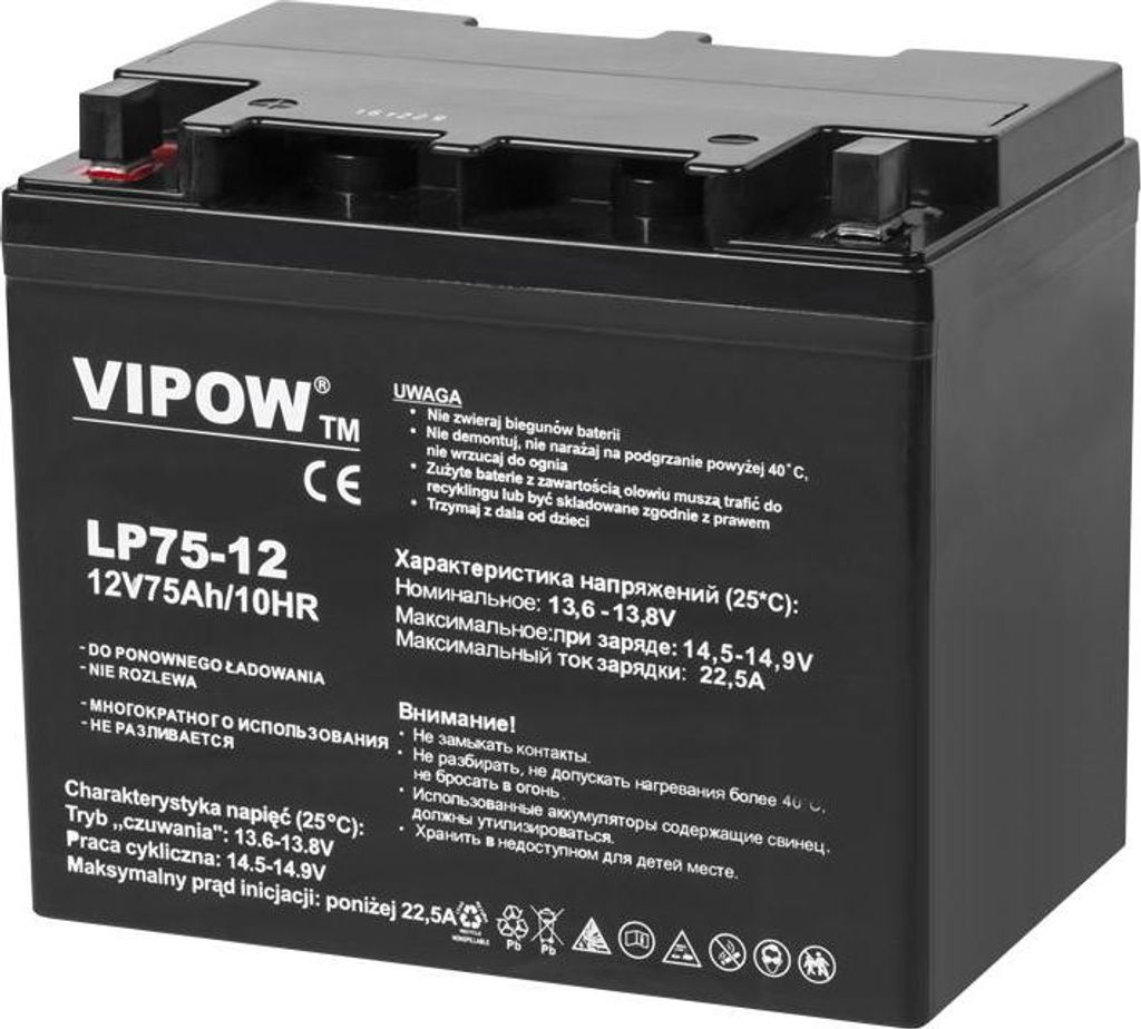 Vipow 12V 75Ah Gel-Akku Wartungsfrei & Auslaufsicher