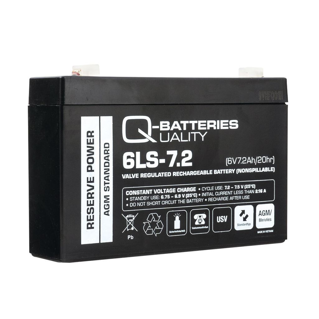 Q-Batteries 6LS-7.2 6V 7,2Ah Blei-Vlies Akku / AGM VRLA Produktbild 
