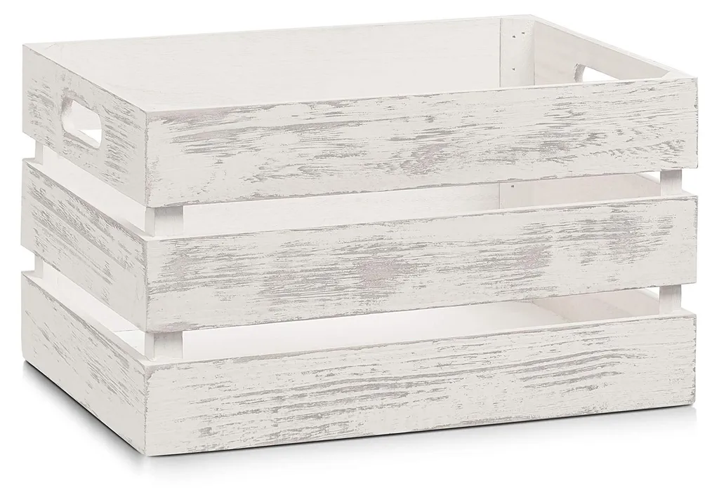 Caisse de Rangement en Bois Blanc Vieilli Style Caisse à Pommes 35x25
