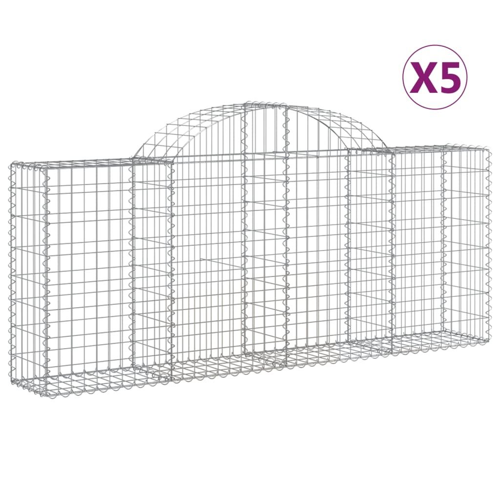 vidaXL Gabionen mit Hochbogen 5 Stk. 200x30x80/100 cm Verzinktes Eisen