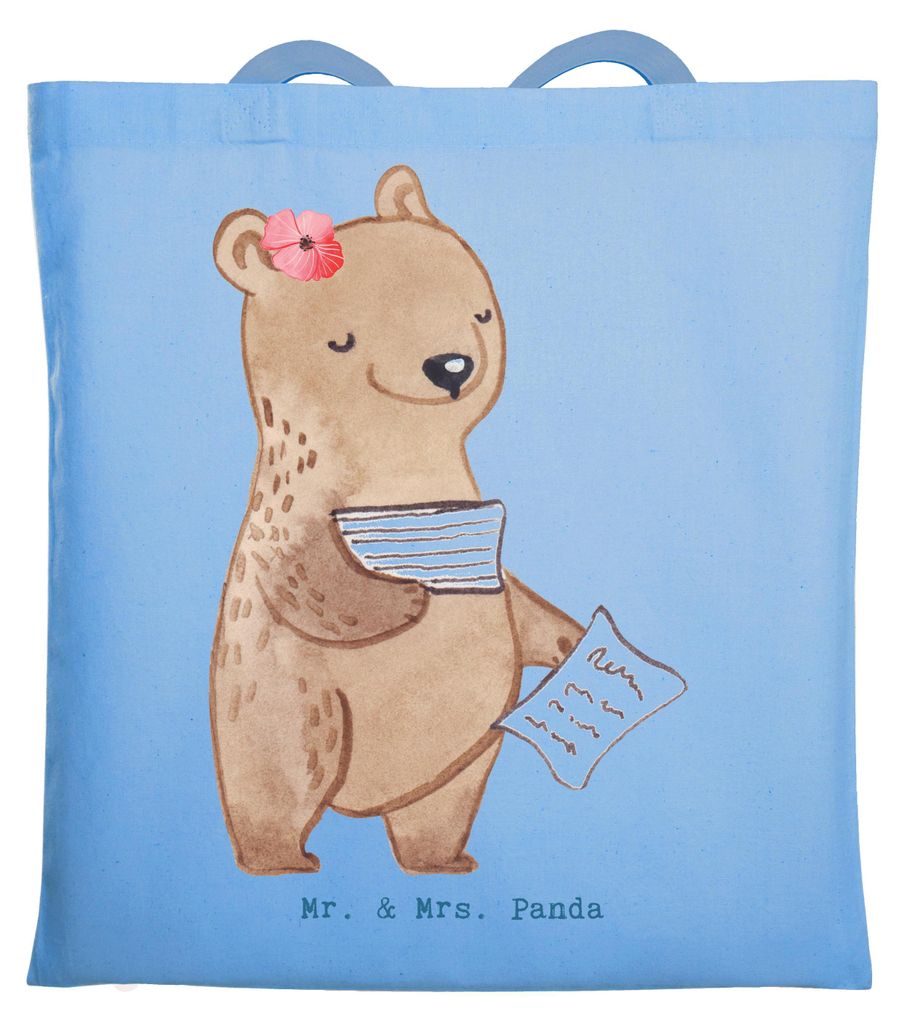 Mr. & Mrs. Panda Beutel Bürokauffrau Herz - Sky Blue - Geschenk, Uni Tasche, Tote Bag, Bürojob, Shopping, Kauffrau für Büromanagement, Jutebeut...