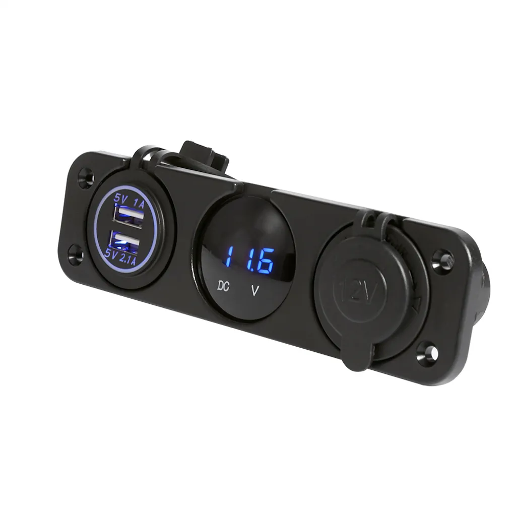 Pannello 3 Fori 12V con Doppia USB e Voltmetro per Camper e Barche