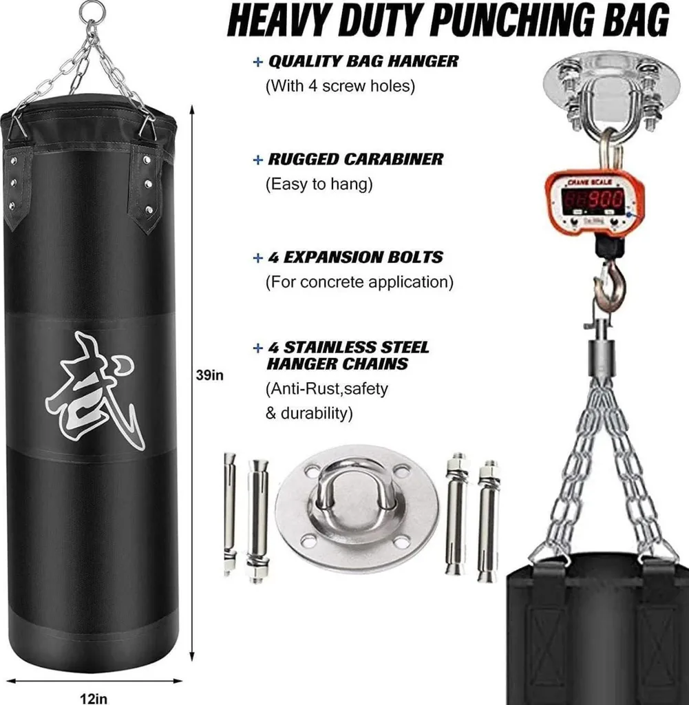Set de Sac de Frappe Vide 100cm Noir pour Entraînement Boxe et Combat
