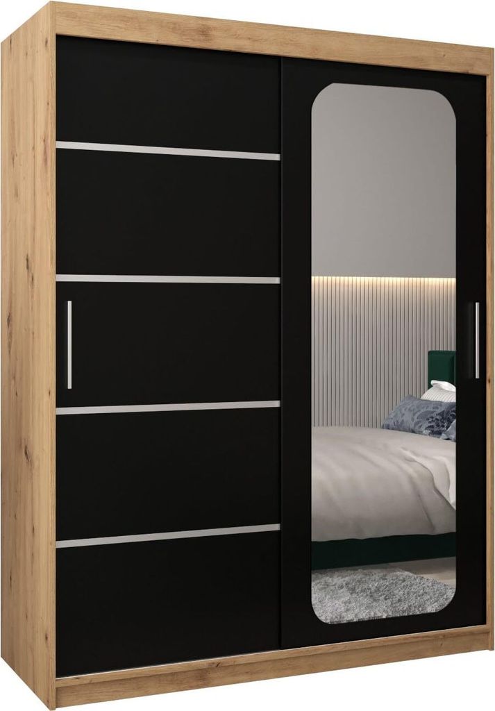 MEBLE KRYSPOL Promo 2150 Schlafzimmerschrank zwei Schiebetüren - Artisan + Mattschwarz