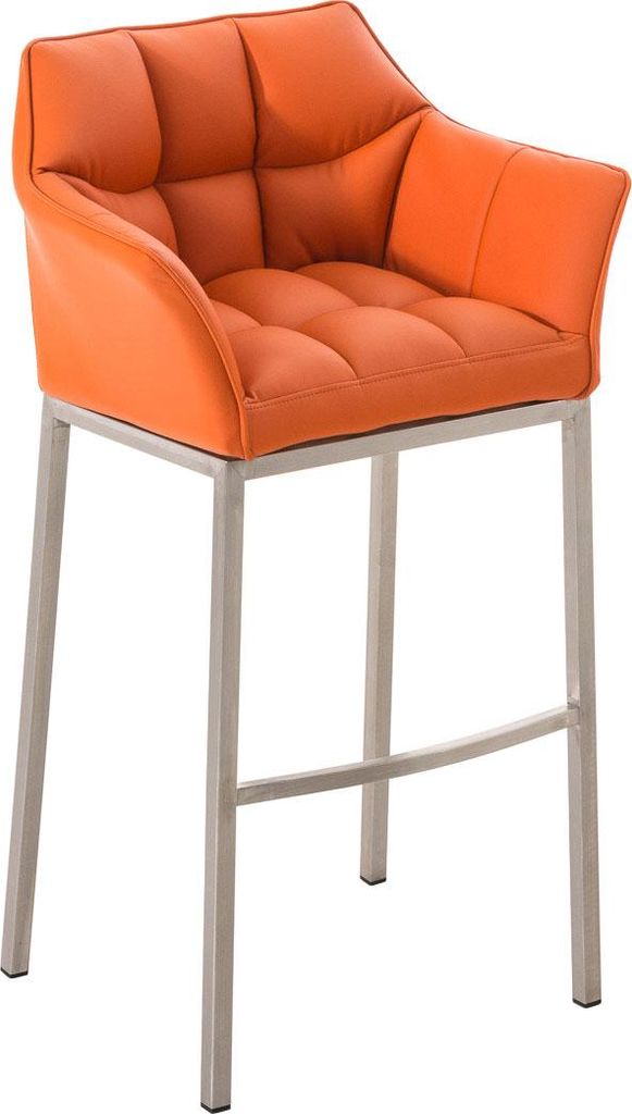 Barhocker GIBEL - Kunstleder Orange 64x48x110 cm Silber | Barstuhl Mit Lehne Tresenhocker Tresenstuhl Kneipenhocker Kneipenstuhl