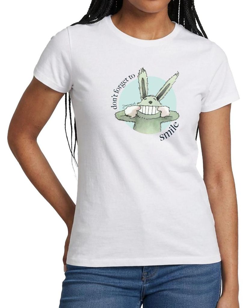 Spreadshirt Janosch Hase Don't Forget To Smile Frauen T-Shirt, XXL, Weiß