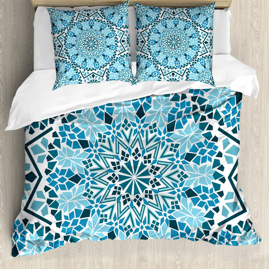 Set Letto ABAKUHAUS Mosaico Marocchino Blu Bianco Antiacaro