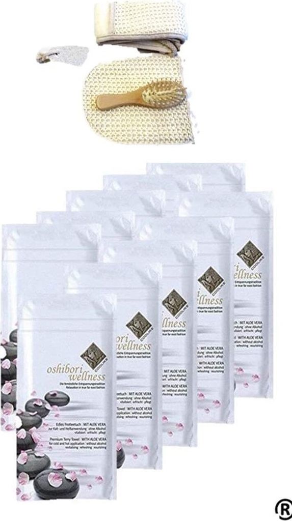 Oshibori Wellness Frotteetuch Erfrischungstuch + + + Sauna Set mit Beutel 2 Massage + Stein + Haarbürste