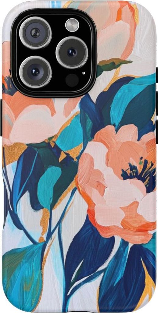 Abstraktes Pfirsichblüten-Motiv mit blauen Blättern – Hülle Kompatibel mit iPhone 16 Pro