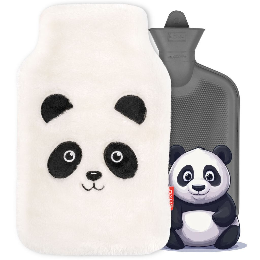 Große Wärmflasche 1,8 l mit Bezug – Motiv Panda von SOXO – Geschenkideen für Frauen