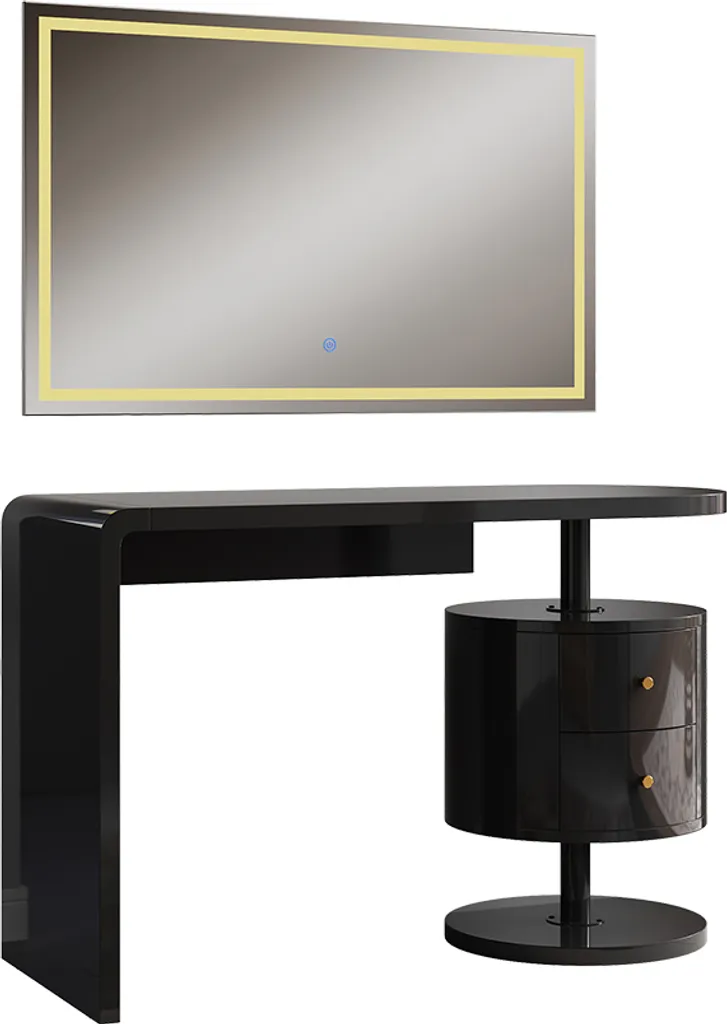 Table de maquillage noire laquée Vicco Lara avec miroir LED lumineux