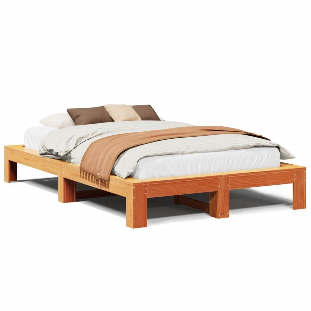 vidaXL Massivholzbett ohne Matratze Wachsbraun 135x190 cm Kiefernholz