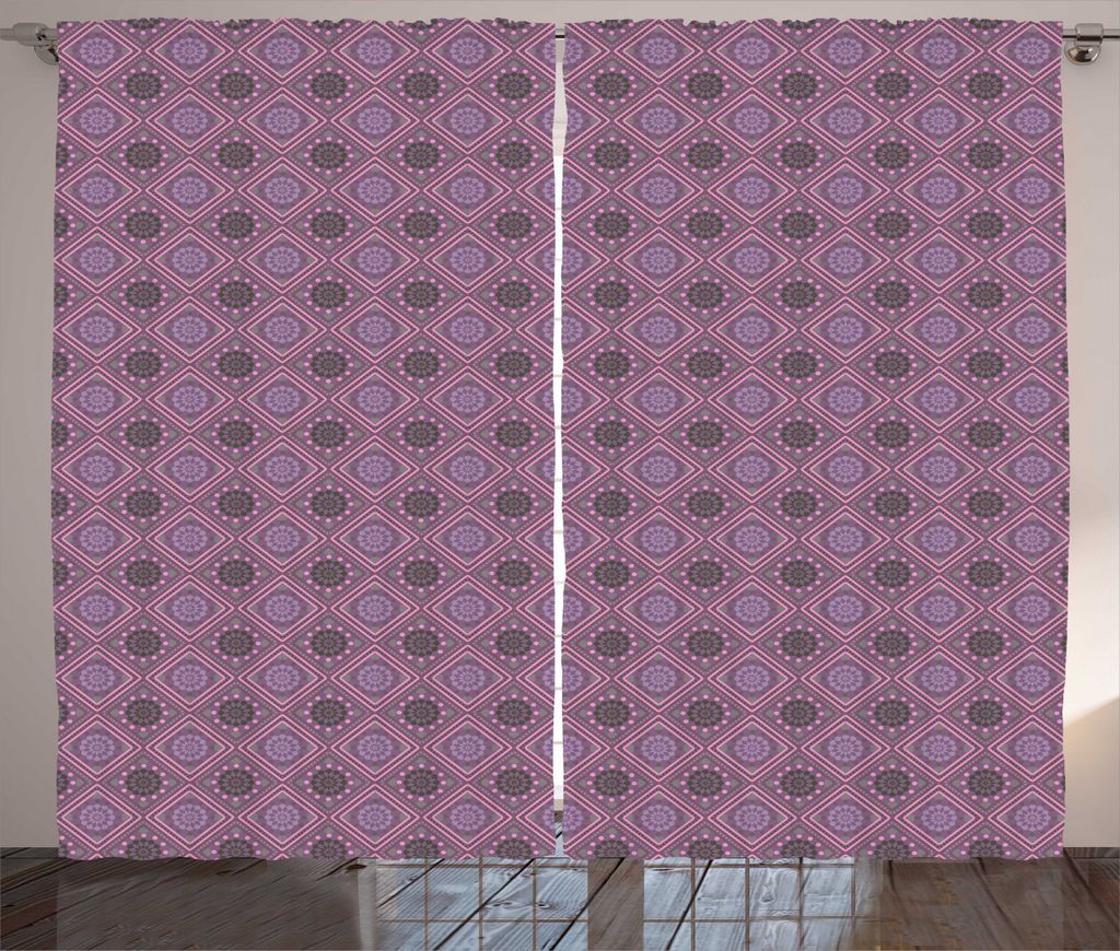 ABAKUHAUS Geometrisch Rustikaler Vorhang, Violet Tone Squares Dots, Wohnzimmer Universalband Gardinen mit Schlaufen und Haken, 280 x 225 cm, Pale A...