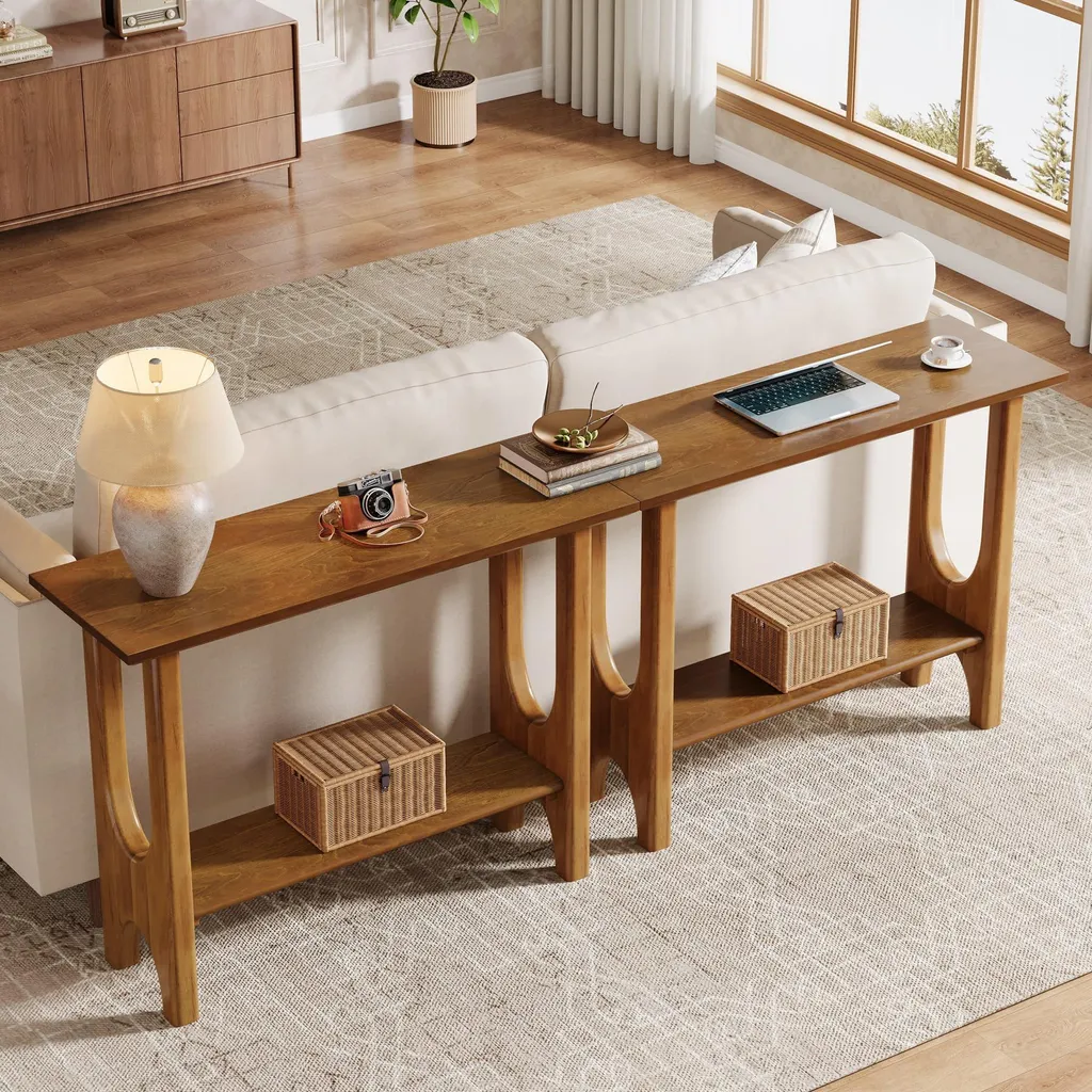 Petite table console 105 cm stable et facile à monter en bois clair - 7