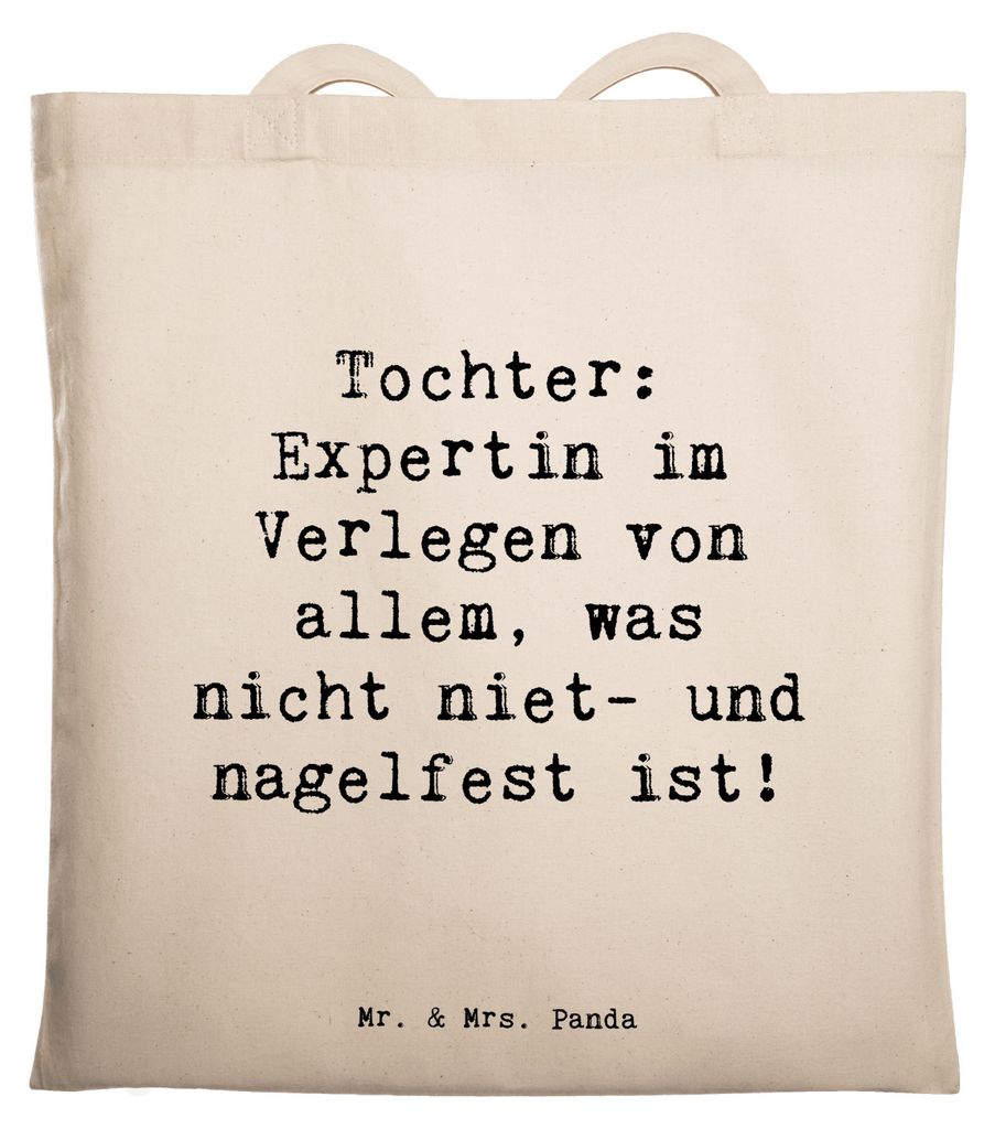 Mr. & Mrs. Panda Tote Bag Spruch Tochter Expertin - Transparent - Geschenk, Shopping Tasche, Einkaufstasche, Familie, Chaos, Büchertasche, Laptopt...
